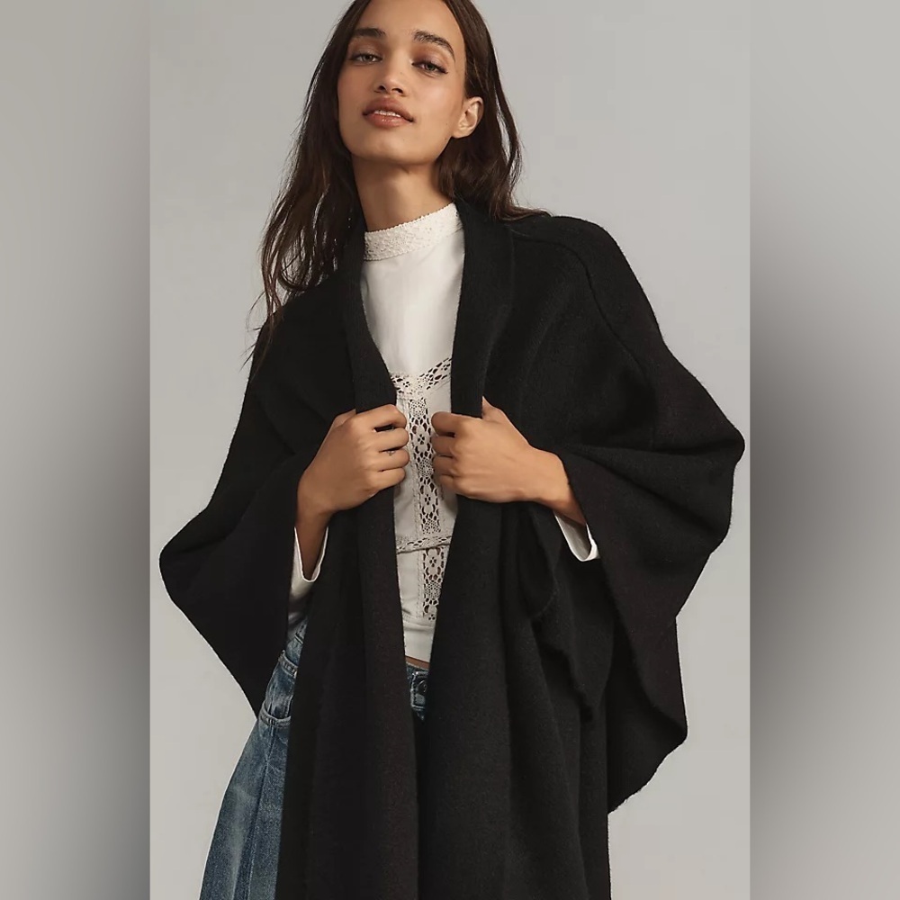 Anthropologie soft Black Cape Cardigan one size nwt chic boho relaxed oversized - Picture 2 of 13
